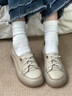 波爾諦奇（BOERDIQI）頭層牛皮軟底女休閑單鞋四季運動(dòng)舒適板鞋小白鞋皮鞋 米色 38 曬單實(shí)拍圖