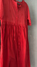 皮爾卡丹（pierre cardin）刺繡棉麻連衣裙女士2025夏季新款收腰系帶顯瘦紅色五分袖長款裙子 紅色  XL 【建議110-125斤】 曬單實(shí)拍圖