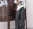 妖精的口袋格紋撞色寬松直筒褲子女2025年早秋新款慵懶顯瘦休閑褲 黑白格子色 L 曬單實(shí)拍圖