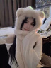 啄木鳥(niǎo)小熊毛絨帽子圍巾一體女款可愛(ài)秋冬季三件套保暖防寒騎行2025新款 米色 均碼(加絨加厚) 曬單實(shí)拍圖