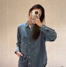 UR2025秋季新款女裝丹寧回潮復古休閑長(cháng)袖牛仔襯衫UWM850212 淺藍 (偏寬松) M 曬單實(shí)拍圖