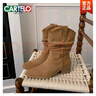 卡帝樂(lè )鱷魚(yú)（CARTELO）靴子女中筒騎士靴2025新款馬丁鞋女款尖頭粗跟高跟短靴顯瘦堆堆靴 卡其色 41 曬單實(shí)拍圖