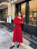 秋水伊人法式復古風(fēng)收腰連衣裙2025年冬季新款女簡(jiǎn)約珍珠扣針織裙 大紅 S 曬單實(shí)拍圖