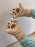 途尊可愛(ài)小熊掌毛絨五指手套女冬季保暖掛脖加絨加厚熊爪防寒騎行騎車(chē) 卡其熊掌手套 曬單實(shí)拍圖