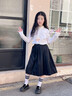 小豬彼特女童裙子春季初中生百褶裙大童長(cháng)裙兒童半身裙黑色學(xué)院風(fēng)春裝套裝 4457黑色 120 cm 曬單實(shí)拍圖