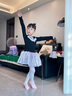 艾舞戈新款舞蹈服女兒童芭蕾舞裙練功服長袖女童公主跳舞蓬蓬裙子 黑色-開襠 140 曬單實(shí)拍圖