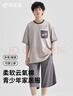 頂瓜瓜夏季純棉男童睡衣套裝青少年大碼薄款男大童家居服短袖 藍色  165 曬單實(shí)拍圖