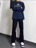 畫枕眠（HUAZHENMIAN）黑色柳葉彎刀男士直筒高街修身顯瘦長褲高街美式cleanfit微喇褲 黑色 L /建議120-135 曬單實(shí)拍圖