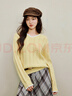茵曼2025秋冬女裝新款麻花毛衣花邊V領(lǐng)寬松套頭長(cháng)袖針織衫 淺黃色 XL 曬單實(shí)拍圖