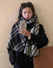 恒源祥圍巾女秋冬韓版英倫復古格子披肩日系仿羊絨保暖流蘇圍脖男潮 黑色-線(xiàn)條格 曬單實(shí)拍圖