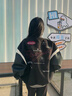 BJHG不計后果夾克外套男款秋季新款美式復古運動(dòng)棒球服貼貼撞色皮衣女 石墨黑 S 曬單實(shí)拍圖