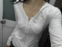 渝鼎福白色v領(lǐng)長(cháng)袖T恤女美式辣妹拉鏈連帽開(kāi)衫設計感口袋外套上衣 白色L（95-105）修身 曬單實(shí)拍圖