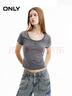 ONLY秋季復古做舊正肩修身顯瘦圓領(lǐng)短款T恤女|124101060 H1Z 黑色 S (160) 80A 曬單實(shí)拍圖