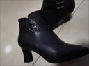 蜘蛛王女鞋頭層牛皮加絨高跟尖頭時(shí)裝女靴秋冬季新款短筒小皮靴女小個(gè)子 黑色 加絨 37 曬單實(shí)拍圖