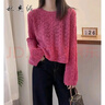 妃奧絨云朵紗針織衫女2024春秋款時(shí)尚慵懶風(fēng)寬松小個(gè)子短款軟糯外穿毛衣 玫紅色 XL 曬單實(shí)拍圖