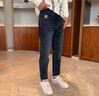GUANGAN AEPE高端加絨牛仔褲男士微寬松彈力小腳褲抓絨保暖彈力百搭修身長(cháng)褲子 藍色 【DP-iT3265】 30 建議體重121-130斤 曬單實(shí)拍圖