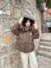 Teenie Weenie小熊女裝羽絨服2025冬新款休閑時(shí)髦仿羊羔毛拼接外套 棕色 M 曬單實(shí)拍圖