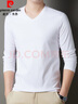 皮爾卡丹長(cháng)袖t恤男v領(lǐng)純棉內搭春秋季薄款上衣男100%絲光棉白色小T打底衫 曬單實(shí)拍圖