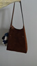 Tory Burch 湯麗柏琦 ROMY 小號絨面革手提肩背HOBO包TB 178267 棕色 200 OS 曬單實(shí)拍圖