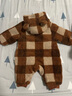 babylove嬰兒連體衣冬季寶寶羊羔絨哈衣加厚夾棉保暖連帽外出棉服 維希格紋 66cm 曬單實(shí)拍圖