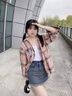 小野七天襯衫女法式別致格子防曬襯衫外套高級時(shí)尚春秋季薄款透氣上衣外套 粉紅色 L 建議100-130斤 曬單實(shí)拍圖
