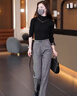 穿搭語(yǔ)錄（Chaundayulu）媽媽褲子冬季2025新款闊腿直筒寬松休閑中老年加絨褲女 黑灰色【不加絨】 S 85-95斤 曬單實(shí)拍圖