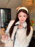 勤馳托卡皮毛一體皮草外套卷毛女短款2025冬新海寧真皮皮衣腰帶時(shí)尚 米白色 S 曬單實(shí)拍圖