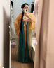 重回漢唐洛水云裳原創(chuàng  )齊胸襦裙套裝披帛唐制漢服女裝春夏 橘藍套裝（破裙版-綠里）/現貨 L 曬單實(shí)拍圖