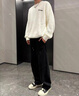 CLIMAX VISION軟糯舒彈觸感加絨彎刀衛褲男寬松直筒顯瘦針織無(wú)性別休閑長(cháng)褲 黑色 L 曬單實(shí)拍圖