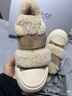GG-CC【布朗可可】潮流冬新款毛毛鞋保暖厚底增高休閑板鞋女G23Y6905 杏色 39 曬單實(shí)拍圖
