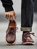 男鞋2025春夏新款復古三眼帆船鞋低幫英倫風(fēng)工裝鞋潮流休閑真皮鞋 紅棕色 44 曬單實(shí)拍圖