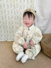 迪士尼（Disney）嬰兒衣服春秋季男孩寶寶中式古風(fēng)春節拜年百天周歲禮服小少爺唐裝 杏色中國結刺繡哈衣 適合22-27度 66cm 曬單實(shí)拍圖