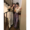 鷺青一【綿綿】針織衫女春秋新款水貂毛拼接復古慵懶羊毛打底衫 粉色 M 曬單實(shí)拍圖