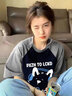 純棉重磅美式復(fù)古短袖t恤女夏季2025新款寬松小個(gè)子插肩撞色上衣 花灰拼藏青色【純棉重磅】 L（100-115斤） 曬單實(shí)拍圖