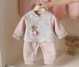 G.DUCKKIDS女寶寶周歲禮服中國風(fēng)連體衣套裝春秋新款嬰幼兒百天哈衣唐裝爬服 套裝 80cm 曬單實(shí)拍圖