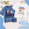 史努比（SNOOPY）【2件裝】童裝兒童短袖T恤男女童純棉夏裝 靛藍紅琴+白釣魚(yú)  150 曬單實(shí)拍圖