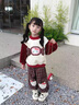 G.DUCKKIDS小黃鴨女童套裝冬季兒童服裝女寶寶衣服加絨加厚凱蒂貓保暖兩件套 酒紅色 100 曬單實(shí)拍圖