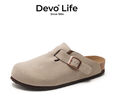 Devo Life【鄧恩熙同款】軟木拖鞋女春夏季舒適包頭拖鞋勃肯鞋女士拖鞋3624 灰色反絨皮(鄧恩熙同色) 38 （建議拍小一碼） 曬單實(shí)拍圖