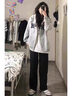 加絨加厚褲子女2025秋冬高腰韓版女士垂感休閑直筒褲窄版闊腿褲 黑色【長(cháng)褲加絨款】 L 建議110-125斤 曬單實(shí)拍圖