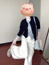 妃?，帉W(xué)院小香風(fēng)藍色針織套裝女2025韓系巨好看的休閑褲 藏青上衣+白色褲子 M 曬單實(shí)拍圖