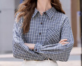 百圖betu女裝秋季新款襯衫復古休閑小格子襯衣長(cháng)袖女2508T45 深蘭 L 曬單實(shí)拍圖