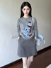 唐菓蜜新款連衣裙女2025秋冬女裝韓系甜美減齡活潑俏皮氛圍感套裝裙子 灰色毛衣+裙子 M 曬單實(shí)拍圖