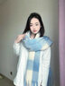 諄梧圍巾女秋冬季2025新款圍脖套保暖氛圍感韓版百搭學(xué)生送女朋友禮物 藍色奶油白格子圍巾 曬單實(shí)拍圖