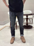 名郎（MELLEN）正品牌奢侈男士高端牛仔褲2025秋季新款刺繡修身小腳褲長(cháng)子男 高檔深灰色【現貨速達】 春秋款 33 建議【腰圍2尺5】 曬單實(shí)拍圖