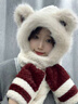 蕉品風(fēng)悅2024新款防寒保暖小熊毛絨帽子圍巾手套一體女冬季加厚護耳騎行帽 米白【長(cháng)款三合一】拼色米樂(lè )熊 頭圍54-60CM 曬單實(shí)拍圖