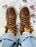 公牛世家高幫男鞋男春秋款加絨棉鞋厚底皮鞋增高休閑鞋子男士工裝馬丁靴 紅棕【加絨款棉鞋】GN124105139 41 （運動(dòng)鞋碼） 曬單實(shí)拍圖