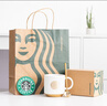 星巴克（Starbucks）杯子墨綠色馬克杯星勺陶瓷豎條紋水杯辦公室咖啡杯情侶萬(wàn)圣節禮物 白色單杯原盒+勺子杯墊 曬單實(shí)拍圖