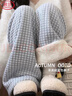 浪莎羊羔絨千鳥(niǎo)格闊腿褲女冬季2025新款高腰寬松休閑加絨直筒格子褲 曬單實(shí)拍圖