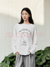 森馬（Semir）長(cháng)袖T恤女秋季oversize印花蝴蝶結2025新款少女感甜酷套頭衫 本白10102 S 曬單實(shí)拍圖