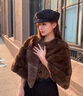 勤馳皮草貂皮 女正品2025新款韓系小斗篷披肩外套短款氣質(zhì)名環(huán)保皮草 [韓風(fēng)]咖色 均碼 曬單實(shí)拍圖